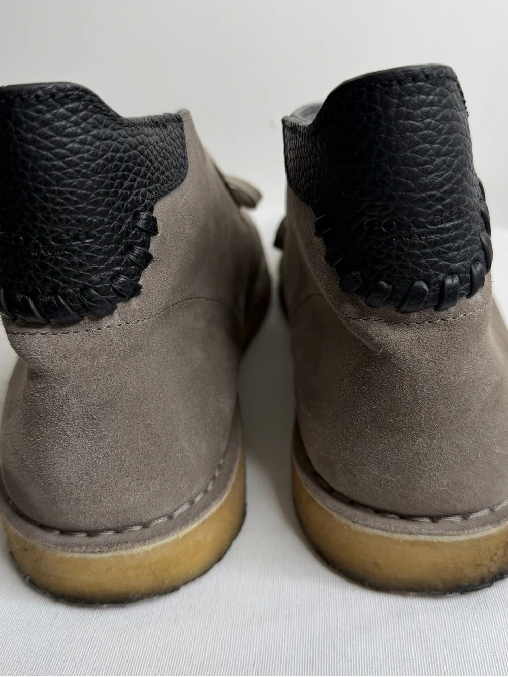 Coach Taupe Suede Chukka Boots with Black Heel Detail